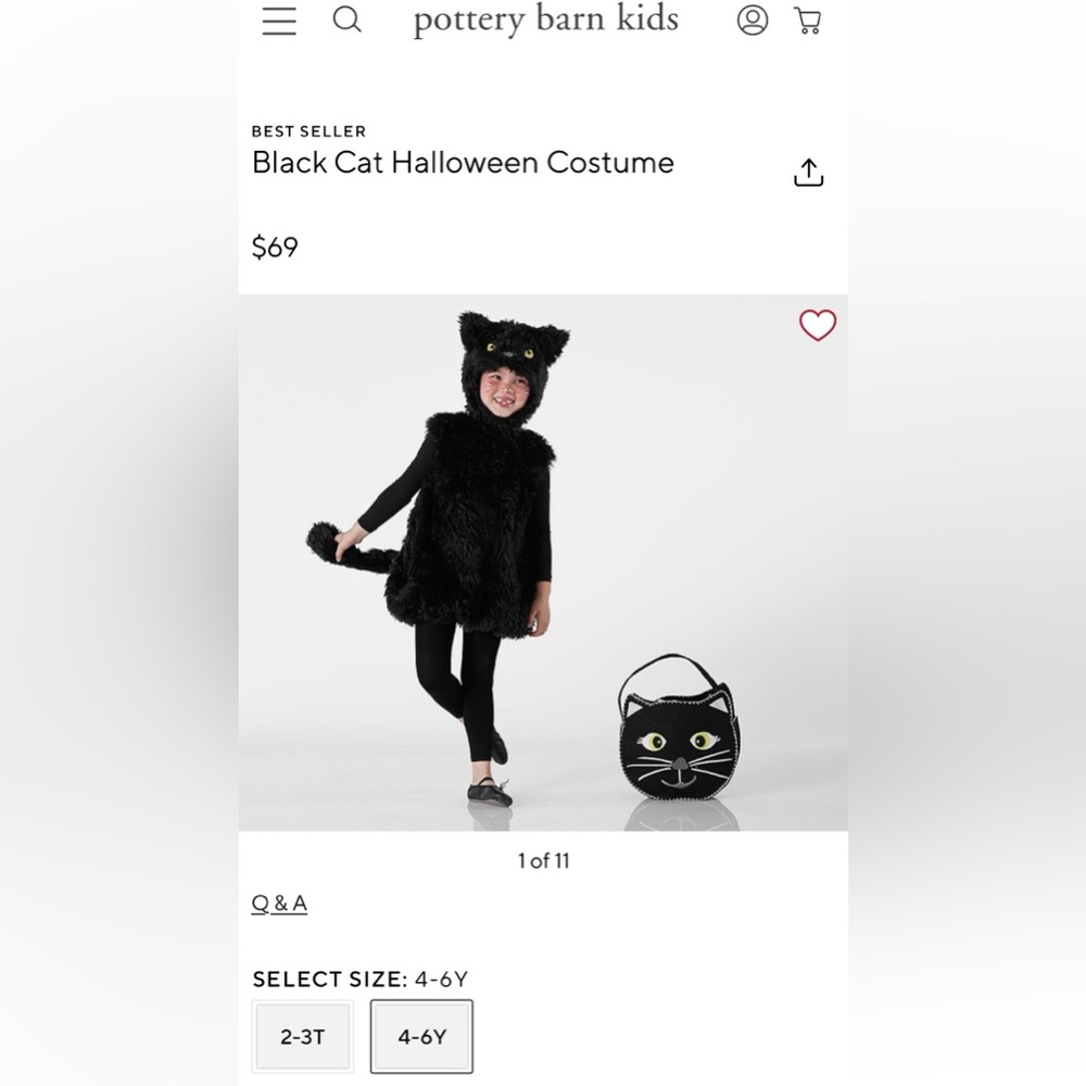 Black Cat Halloween Costume Pottery Barn Kids Size 4-6